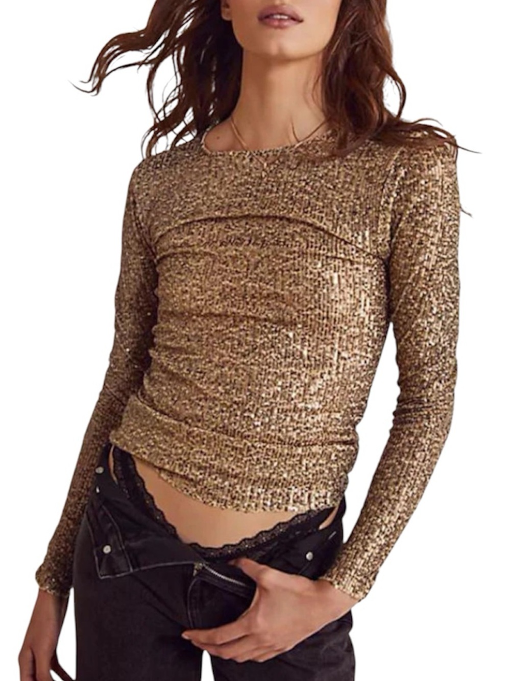 Intimately Free People  Sequin Long-Sleeve Top